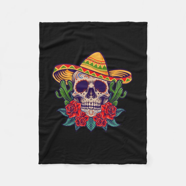 Vector cinco de mayo mexican skull illustration fleece blanket (Front)