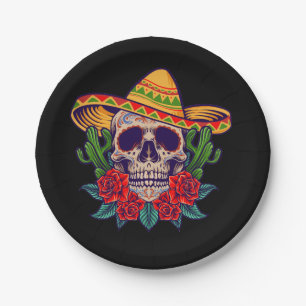Vector cinco de mayo mexican skull illustration paper plate