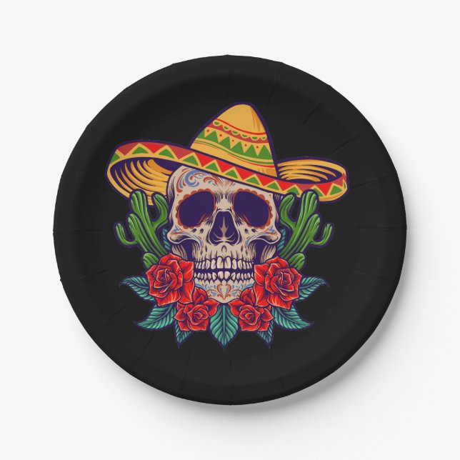 Vector cinco de mayo mexican skull illustration paper plate (Front)