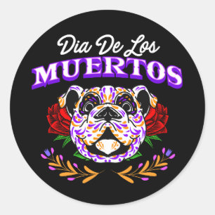 Vector decorative dog head day of the dead mexico  classic round sticker