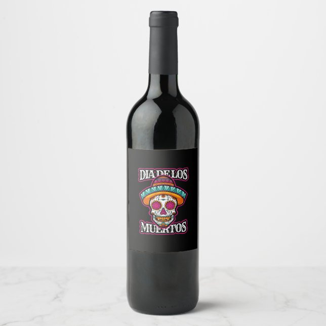 Vector dia de los muertos, day of the dead skull,  wine label (Front)