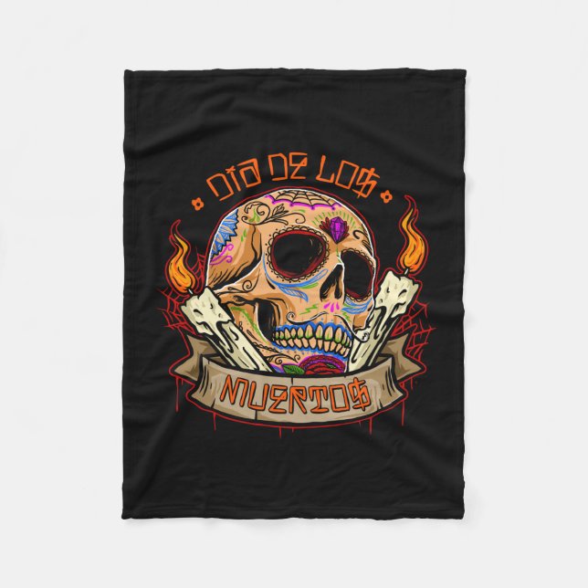 Vector dia de los muertos skull fleece blanket (Front)