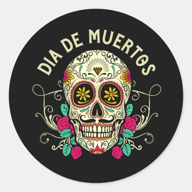 Vector dia de muertos illustration classic round sticker (Front)