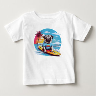 Vector dog surfing in the waves baby T-Shirt