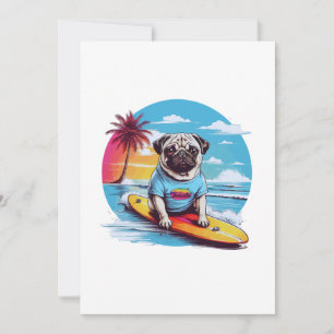 Vector dog surfing in the waves holiday card