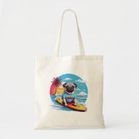 Vector dog surfing in the waves