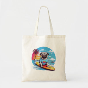 Vector dog surfing in the waves tote bag