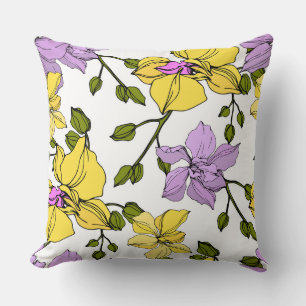 Vector drawing Violet purple and yellow botanical Cushion