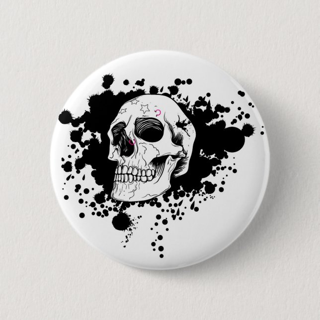 vector emo skull 6 cm round badge (Front)