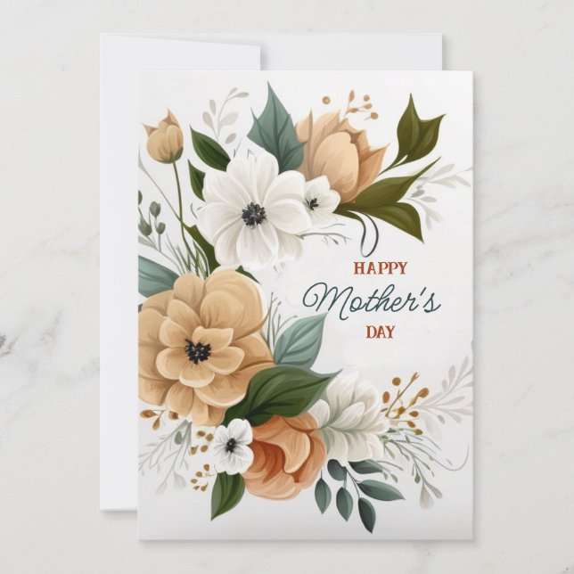 Vector Floral Wreath Mother's Day Custom Message Holiday Card (Front)