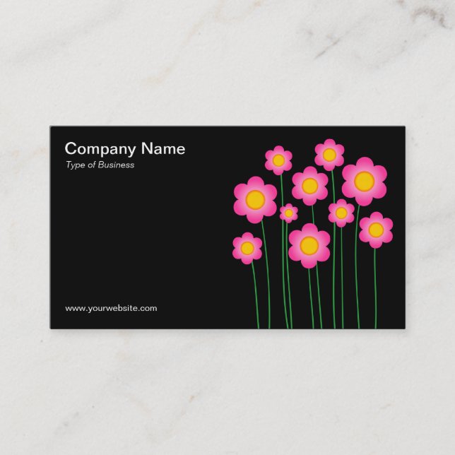 Vector Flowers III - Black Business Card (Front)
