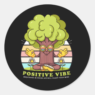 Vector fresh tree mascot cartoon in meditation classic round sticker