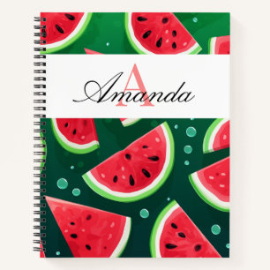 Vector Green Unique Watermelon Pattern Monogram Notebook