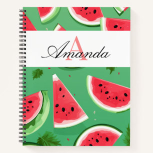 Vector Green Watermelon Initial Pattern Monogramed Notebook