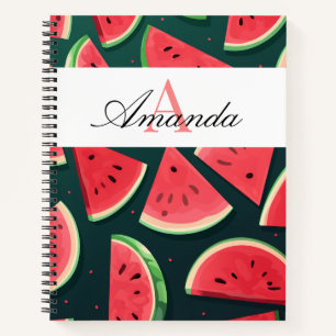 Vector Green Watermelon Name Pattern Monogramed Notebook