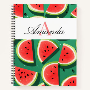 Vector Green Watermelon Slices Pattern Monogramed Notebook