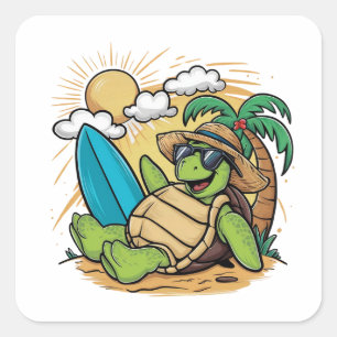 Vector illustration of a green sea turtle(1) square sticker