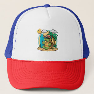 Vector illustration of a green sea turtle wearing trucker hat