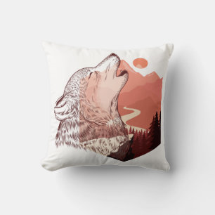 Vector illustration of a howling wolf Landscape T- Cushion