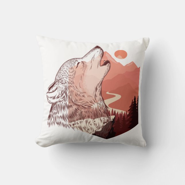 Vector illustration of a howling wolf Landscape T- Cushion (Front)