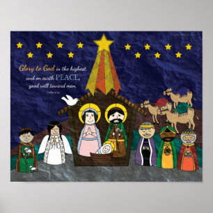 Vector Illustration of Christmas Nativity Scene Poster