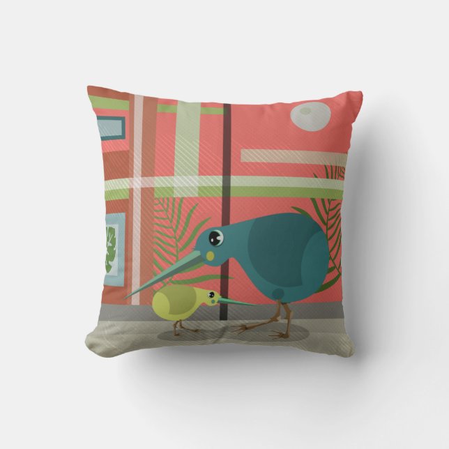 Vector Kiwi Bird Family Cushion (Front)