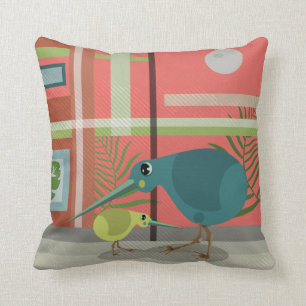 Vector Kiwi Bird Family Cushion