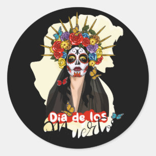Vector mexican sugar skull. colorful image vector  classic round sticker