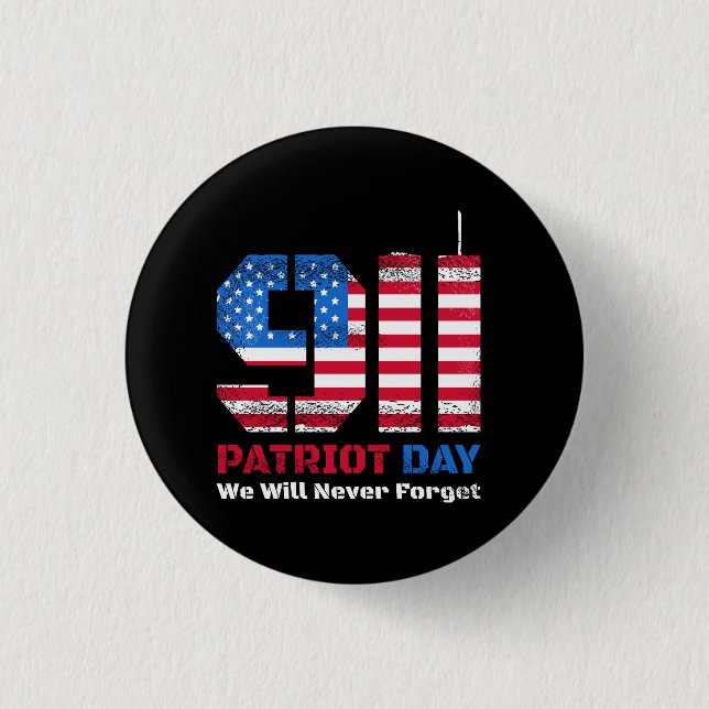 Vector patriot day design with american flag and n 3 cm round badge (Front)