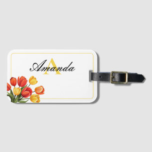 Vector Pink and Yellow Script Monogramed Tulip Luggage Tag