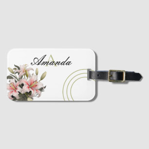 Vector Pink & Red Lily Stylish Monogramed Luggage Tag