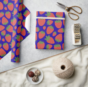 Vector Red & Blue Strawberry Wrapping Paper
