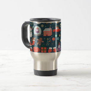 vector set cute christmas elements santa penguin travel mug