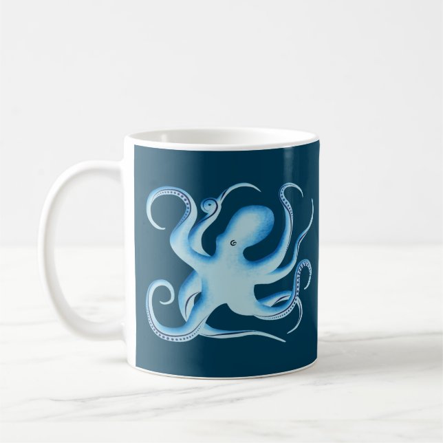 Vector Silhouette of Blue Octopus Coffee Mug (Left)