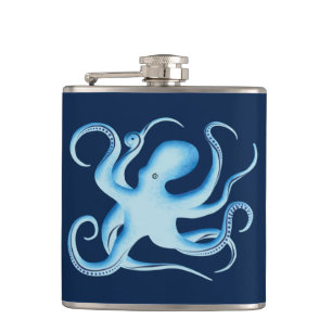 Vector Silhouette of Blue Octopus Hip Flask