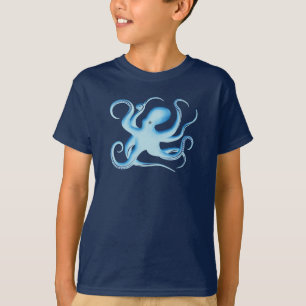 Vector Silhouette of Blue Octopus T-Shirt