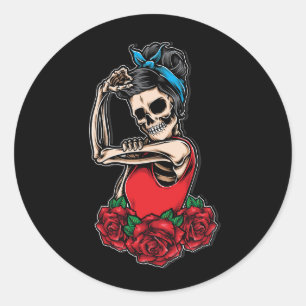 Vector skull rockabilly vintage style classic round sticker