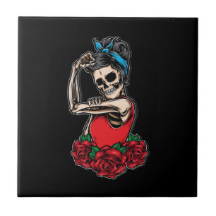 Vector skull rockabilly vintage style tile