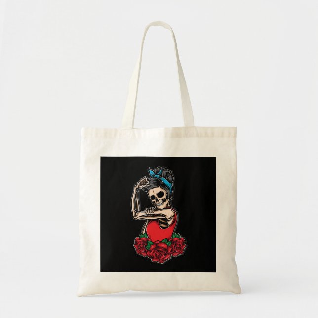 Vector skull rockabilly vintage style tote bag (Front)