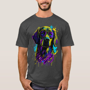 Vector T Art Cute Dog in Glasses Action Shot with T-Shirt