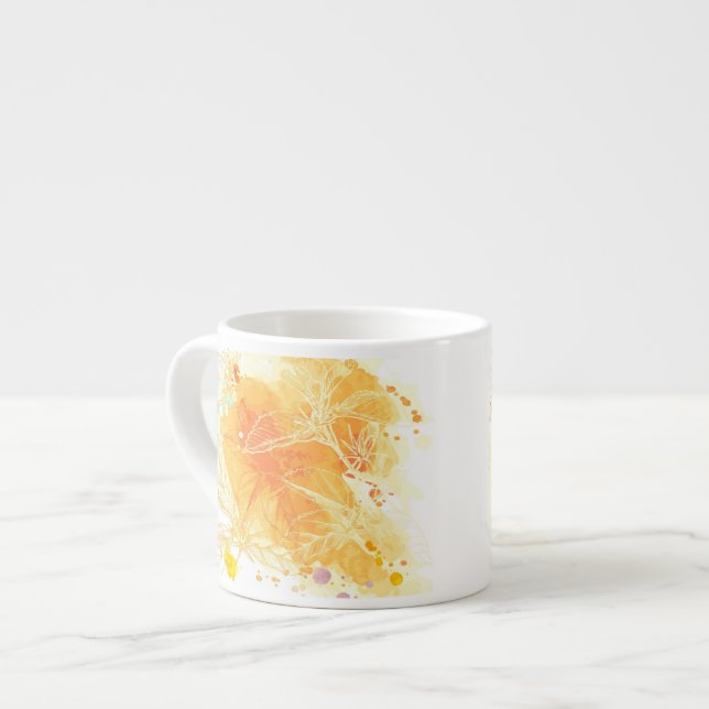 Vector Watercolor Background & Tropical Flowers Espresso Cup (Front Left)