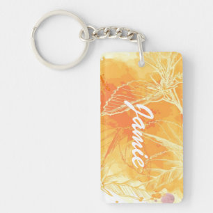 Vector Watercolor Background & Tropical Flowers Key Ring