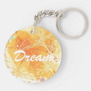 Vector Watercolor Background & Tropical Flowers Key Ring
