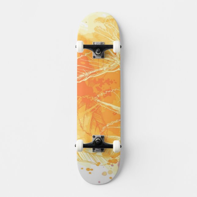 Vector Watercolor Background & Tropical Flowers Skateboard (Front)