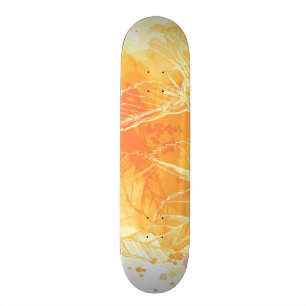 Vector Watercolor Background & Tropical Flowers Skateboard