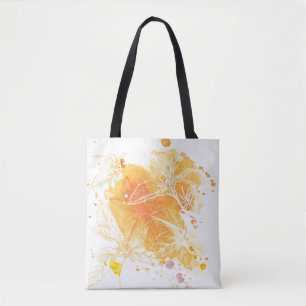 Vector Watercolor Background & Tropical Flowers Tote Bag