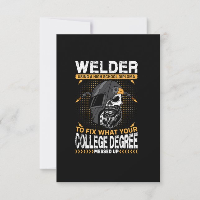 Vector welder using a high school diploma to fix w invitation (Front)