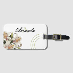 Vector White & Green Lily Name Monogramed Luggage Tag