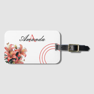 Vector White & Red Lily Stylish Monogramed Luggage Tag