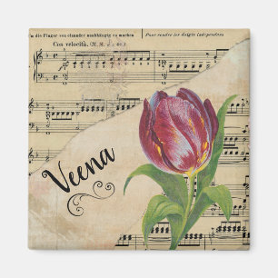 Veena Elegant Tulip Vintage Sheet Music Magnet